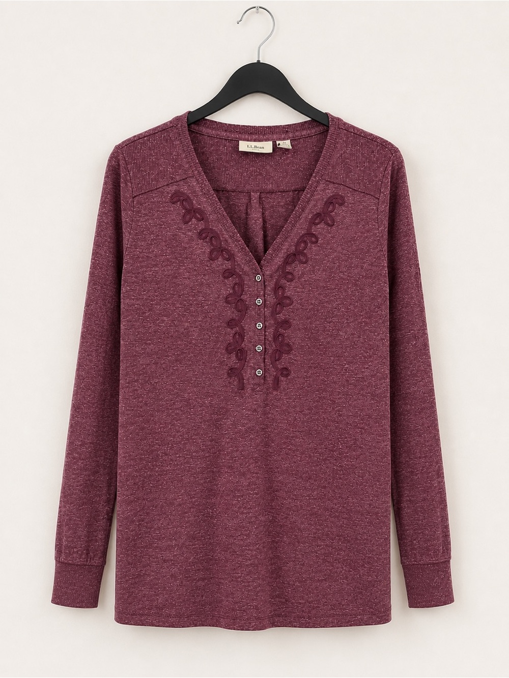 L.L.Bean Women’s Marled Henley Tunic Top XL Purple Long Sleeve Stretch Knit